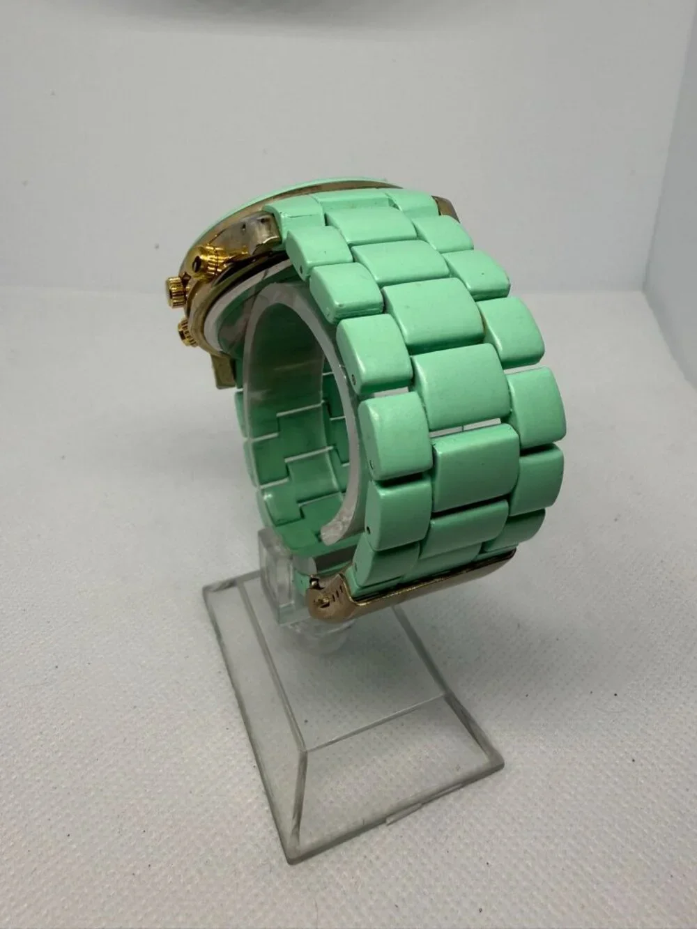 Geneva 6839J-Teal-Gold Unisex Boyfriend Chrono Style Link Watch Teal-Gold
